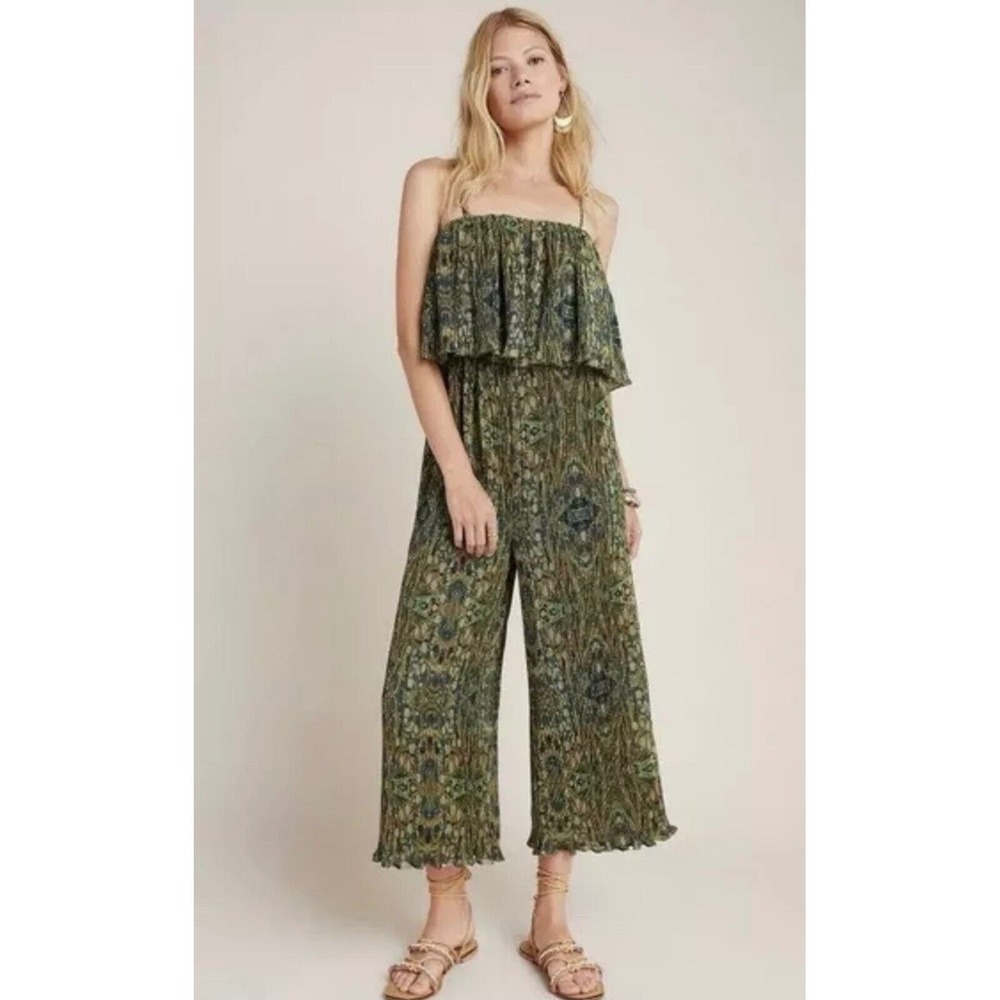Anthropologie Green Patterned Jumpsuit